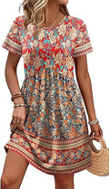Spring Dresses for Women 2026 Short Sleeve Crew Neck Casual Dresses Empire Waist Maternity Dress with Pockets