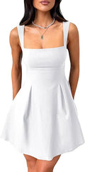 Women's Sexy Sleeveless Square Neck Adjustable Straps Bow Tie A-line Mini Party Club Dress