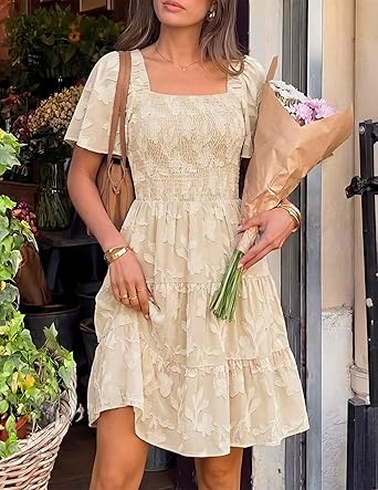 Women's Summer Boho Floral Mini Dress 2026 Casual Short Sleeve Square Neck Swing Beach Vacation Sundress