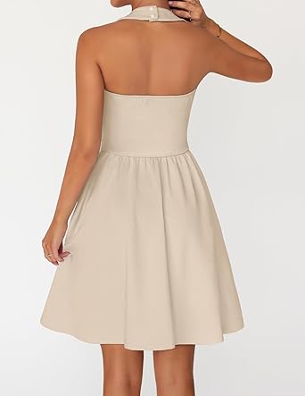 Women's Summer Halter Neck Mini Dress 2026 Cute Ruched Waist A-line Flowy Graduation Cocktail Party Short Dresses